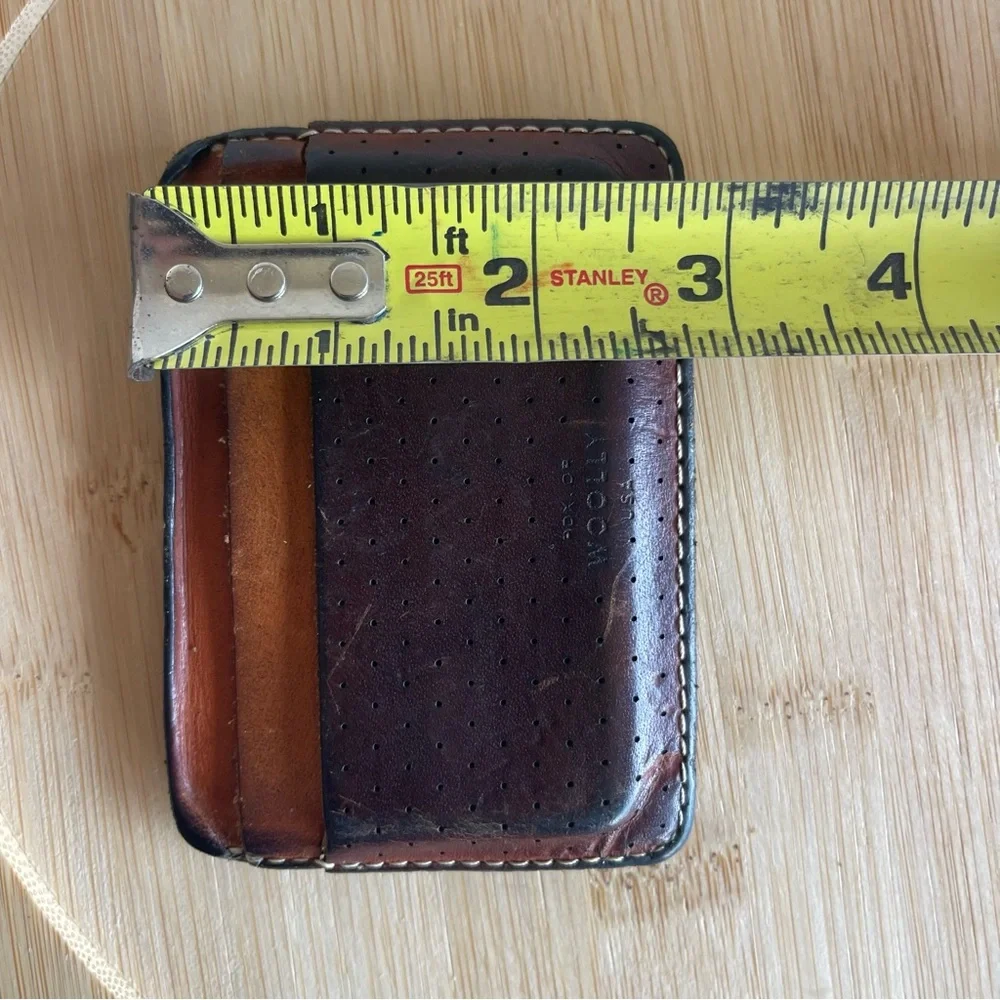 Woolly Perforated Leather Card Holder in Two-Tone Brown